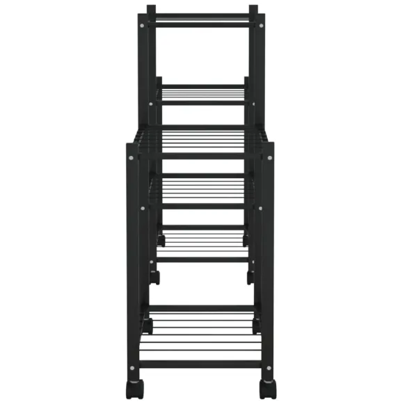 Suport pentru Flori cu Roti - Negru, Fier | Livrare Gratuita