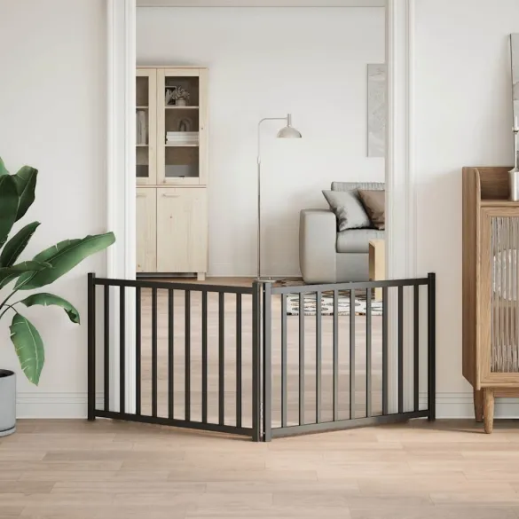 Poartă Pliabilă pentru Câini - Negru, 160 cm, Lemn Brad