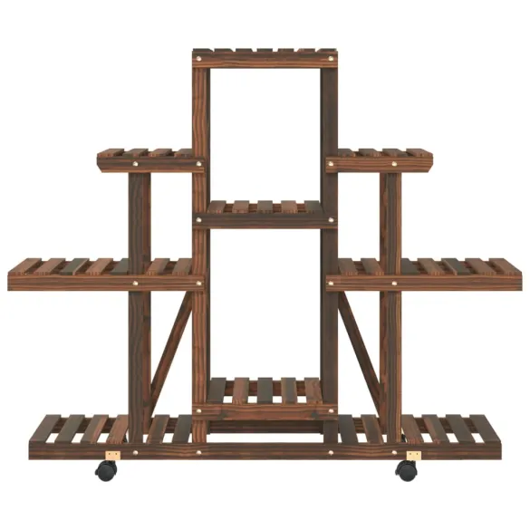 Suport Flori cu Roti - Lemn Brad Carbonizat | Livrare Gratuita