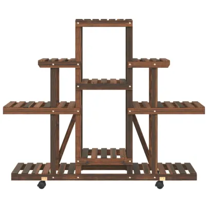 Suport Flori cu Roti - Lemn Brad Carbonizat | Livrare Gratuita