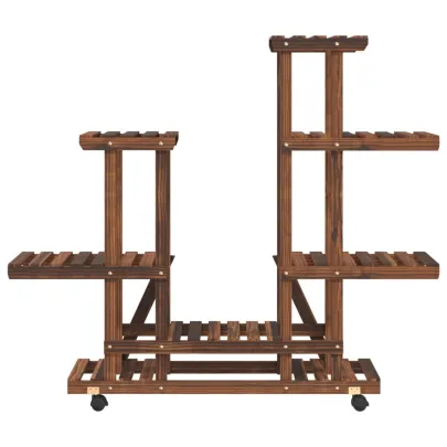 Suport Flori cu Roti - Lemn Brad Carbonizat | Livrare Gratuita