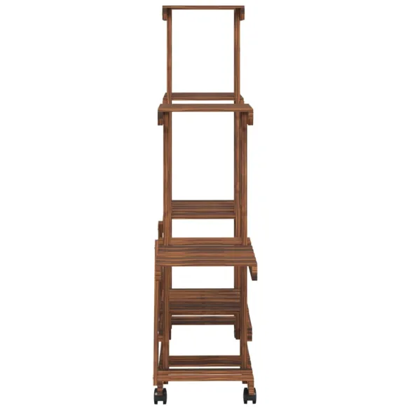 Suport Flori cu Roti - Lemn Brad Carbonizat | Livrare Gratuita