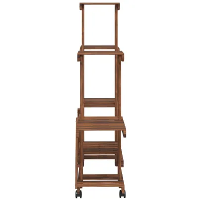 Suport Flori cu Roti - Lemn Brad Carbonizat | Livrare Gratuita