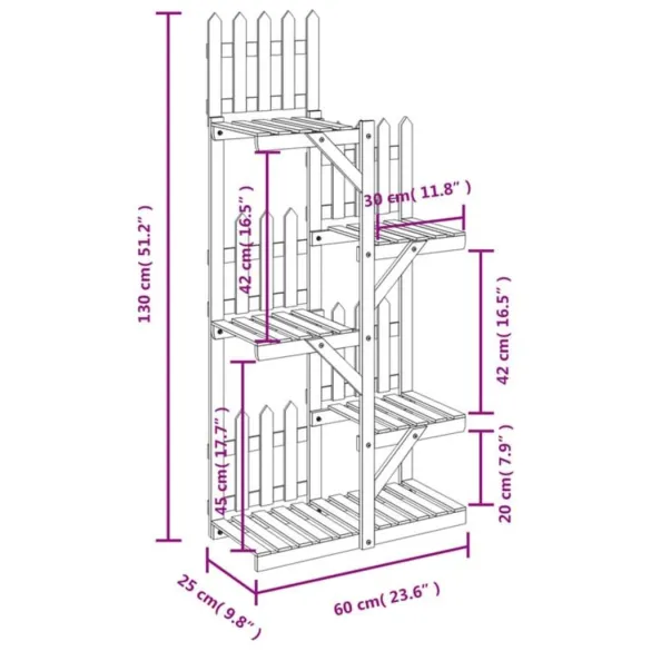 Suport Flori Lemn Masiv de Brad - 60x25x130 cm Suport Flori Lemn Masiv de Brad - 60x25x130 cm