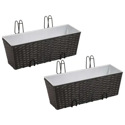 Jardinieră Ratan Balcon 50 cm - 2 buc - Negru | Livrare Gratuită