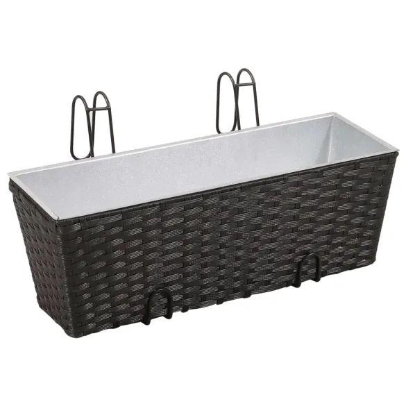 Jardinieră Ratan Balcon 50 cm - 2 buc - Negru | Livrare Gratuită