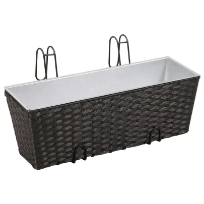 Jardinieră Ratan Balcon 50 cm - 2 buc - Negru | Livrare Gratuită