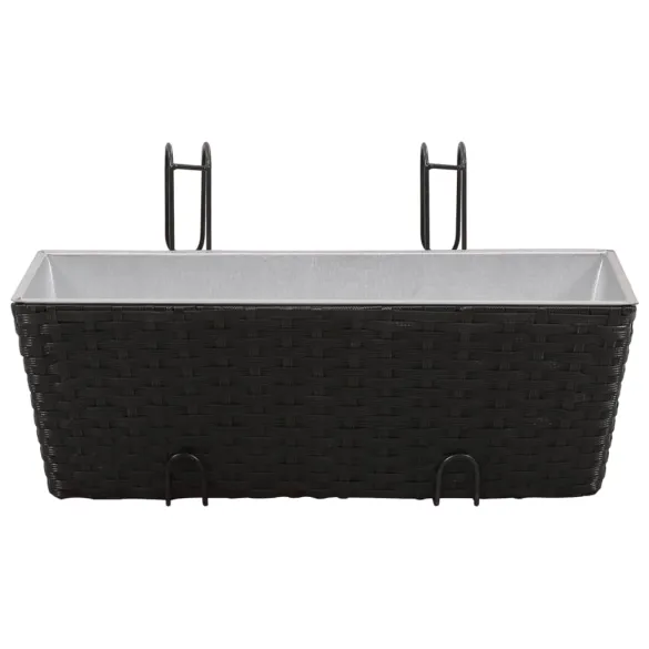 Jardinieră Ratan Balcon 50 cm - 2 buc - Negru | Livrare Gratuită