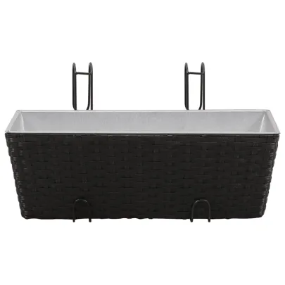 Jardinieră Ratan Balcon 50 cm - 2 buc - Negru | Livrare Gratuită
