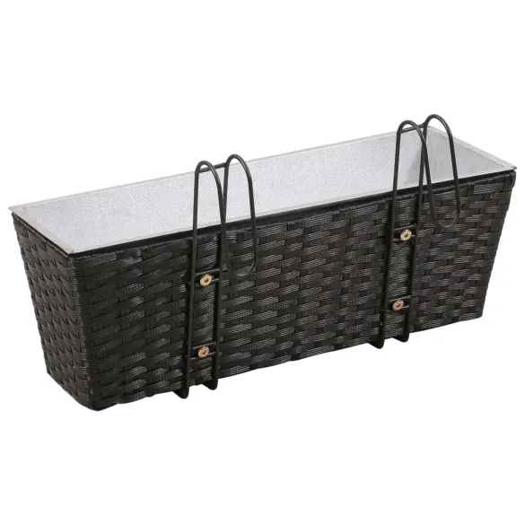 Jardinieră Ratan Balcon 50 cm - 2 buc - Negru | Livrare Gratuită