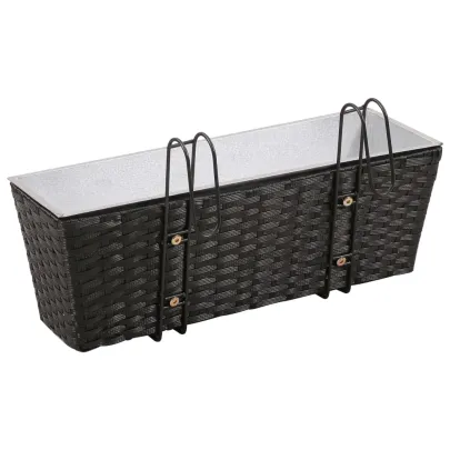 Jardinieră Ratan Balcon 50 cm - 2 buc - Negru | Livrare Gratuită