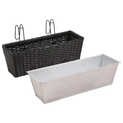 Jardinieră Ratan Balcon 50 cm - 2 buc - Negru | Livrare Gratuită