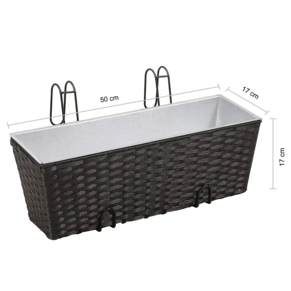 Jardinieră Ratan Balcon 50 cm - 2 buc - Negru | Livrare Gratuită