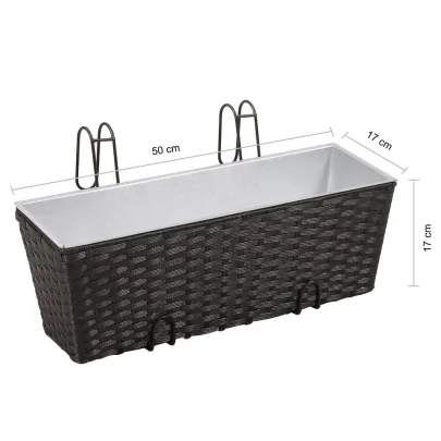 Jardinieră Ratan Balcon 50 cm - 2 buc - Negru | Livrare Gratuită
