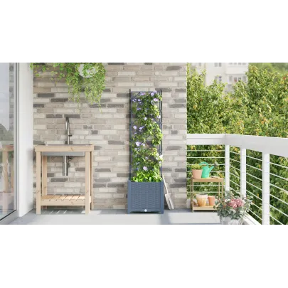 Jardinieră cu Spalier Gri - 40x40x143 cm - Livrare Gratuită