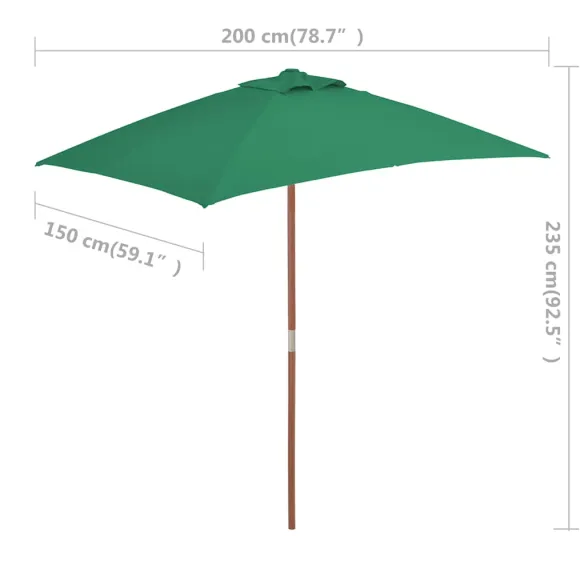 Umbrelă de soare exterior lemn 150x200 cm verde | Livrare gratuită
