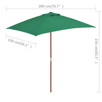 Umbrelă de soare exterior lemn 150x200 cm verde | Livrare gratuită