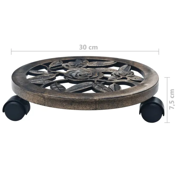 Suporturi cu Role pentru Plante - 6 buc, Bronz, 30 cm