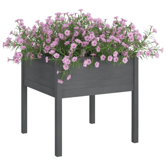 Jardinieră Grădină Gri - Lemn Masiv de Pin 70x70x70 cm