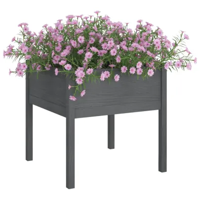 Jardinieră Grădină Gri - Lemn Masiv de Pin 70x70x70 cm