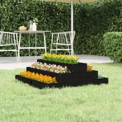 Jardinieră Negru din Lemn Masiv de Pin - 80x80x27 cm