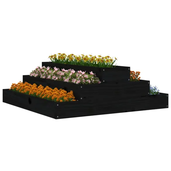 Jardinieră Negru din Lemn Masiv de Pin - 80x80x27 cm