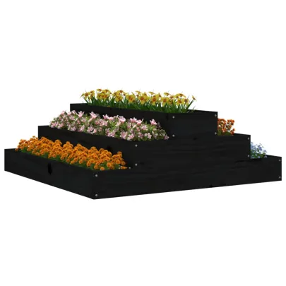 Jardinieră Negru din Lemn Masiv de Pin - 80x80x27 cm