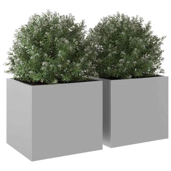 Set 2 Jardiniere Argintii - Oțel Galvanizat 32x30x29 cm