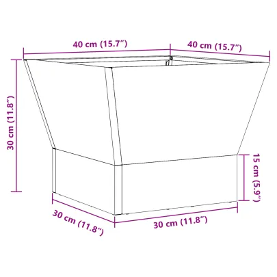 Vatră de foc pătrată din oțel corten - 40x40x30 cm