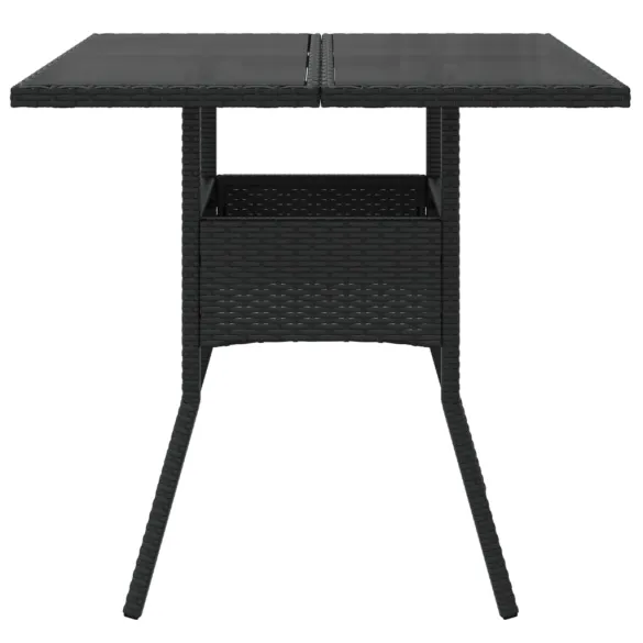 Masă Grădină Sticlă și Poliratan - Negru 80x80 cm | Livrare Gratuită