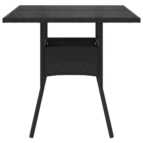 Masă Grădină Sticlă și Poliratan - Negru 80x80 cm | Livrare Gratuită