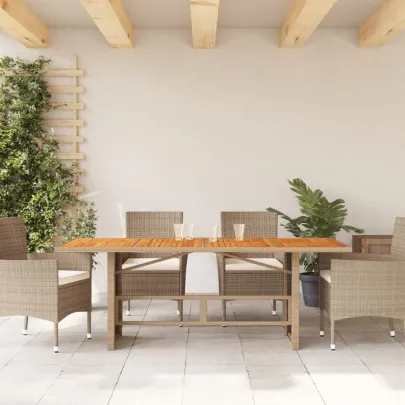 Masă Grădină Lemn Acacia 190x80 cm - Poliratan Rezistent