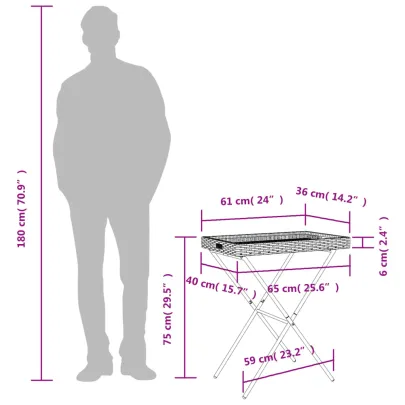 Masă Pliabilă cu Tava Maro - Poliratan - 65x40x75 cm