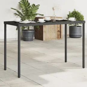 Masă Grădină Sticlă Negru - Poliratan Rezistent - Livrare Gratuită