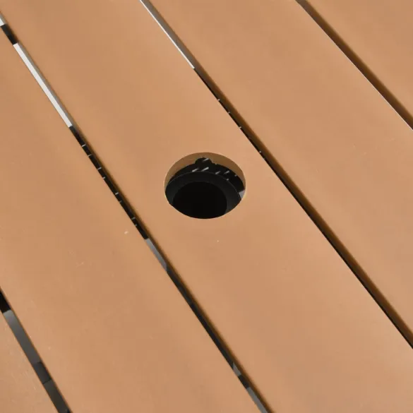 Masă Grădină cu Orificiu Umbrelă - Poliratan Maro | Livrare Gratuită