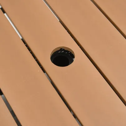 Masă Grădină cu Orificiu Umbrelă - Poliratan Maro | Livrare Gratuită