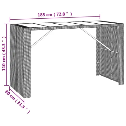 Masă Bar Exterior din Poliratan cu Sticlă - 185x80 cm
