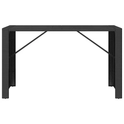 Masă de Bar Exterior din Sticlă și Ratan - Negru - 185x80 cm