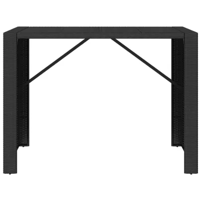 Masă de Bar Exterior Sticlă Negru - Poliratan Rezistent