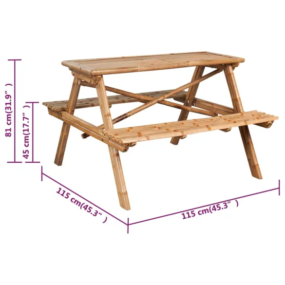 Masă de picnic bambus - 115x115x81 cm - Livrare Gratuită Masă de picnic bambus - 115x115x81 cm - Livrare Gratuită
