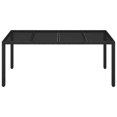 Masă Grădină Sticlă Ratan 190x90 cm - Negru | Livrare Gratuită