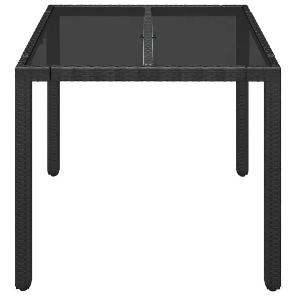 Masă Grădină Sticlă Ratan Negru | Livrare Gratuită