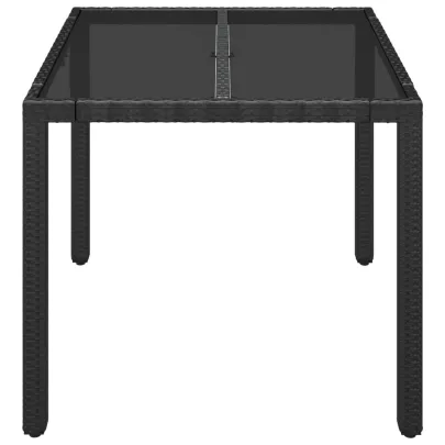 Masă Grădină Sticlă Ratan Negru | Livrare Gratuită