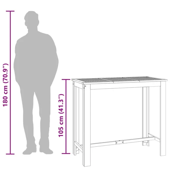 Masă Bar Grădină Lemn Acacia Masiv - 120x60x105 cm