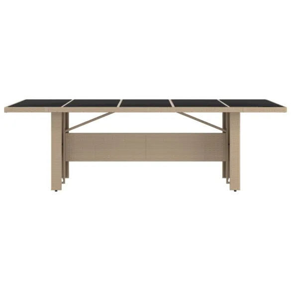 Masă Grădină cu Sticlă - Bej, Poliratan, Oțel | Livrare Gratuită