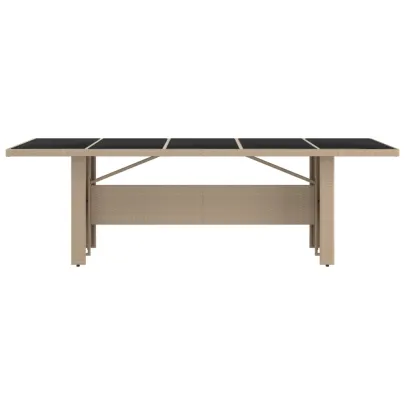Masă Grădină cu Sticlă - Bej, Poliratan, Oțel | Livrare Gratuită