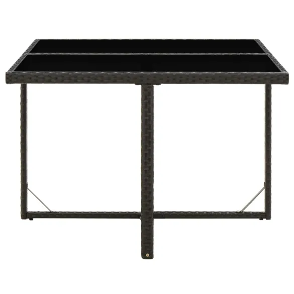 Masă Grădină Modernă - Negru, Ratan PE, Sticlă - Livrare Gratuită