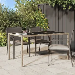 Masă Grădină Bej Poliratan Sticlă Securizată 150x90 cm