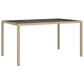Masă Grădină Bej Poliratan Sticlă Securizată 150x90 cm 2