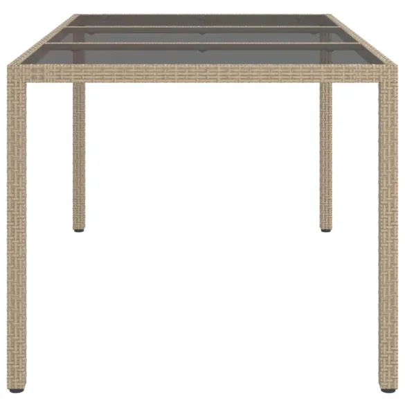 Masă Grădină Bej Poliratan Sticlă Securizată 150x90 cm